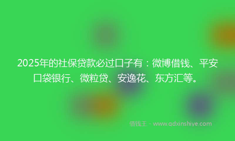 2025年的社保贷款必过口子有：微博借钱、平安口袋银行、微粒贷、安逸花、东方汇等。