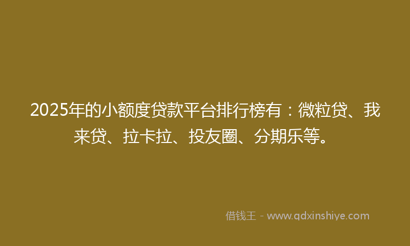 2025年的小额度贷款平台排行榜有：微粒贷、我来贷、拉卡拉、投友圈、分期乐等。
