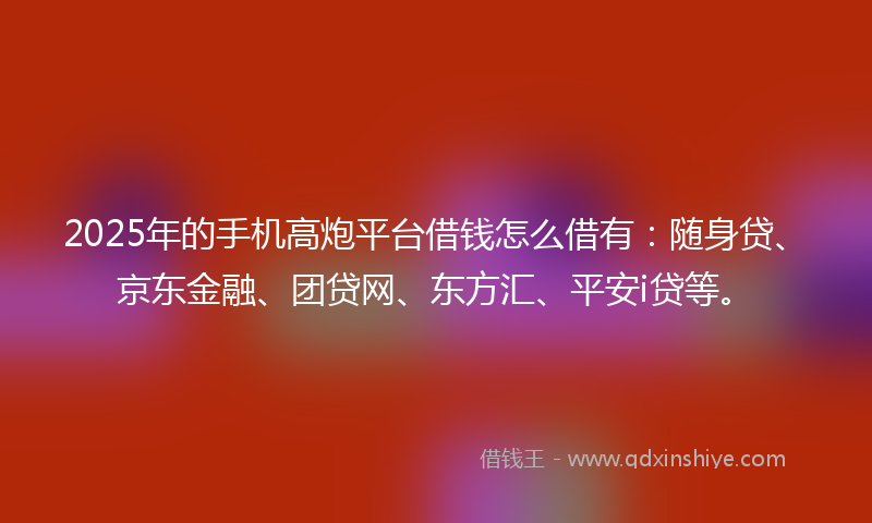 2025年的手机高炮平台借钱怎么借有：随身贷、京东金融、团贷网、东方汇、平安i贷等。