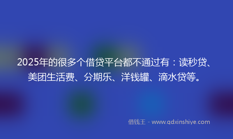 2025年的很多个借贷平台都不通过有：读秒贷、美团生活费、分期乐、洋钱罐、滴水贷等。