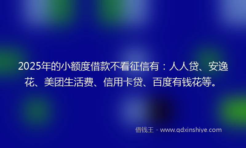 2025年的小额度借款不看征信有：人人贷、安逸花、美团生活费、信用卡贷、百度有钱花等。