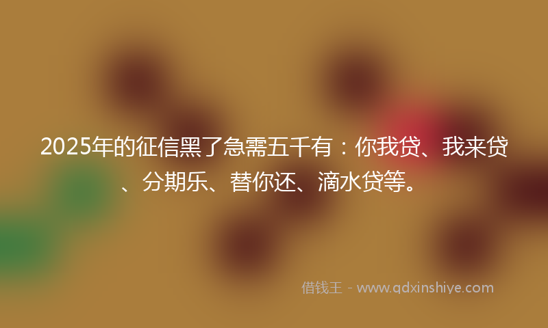 2025年的征信黑了急需五千有：你我贷、我来贷、分期乐、替你还、滴水贷等。