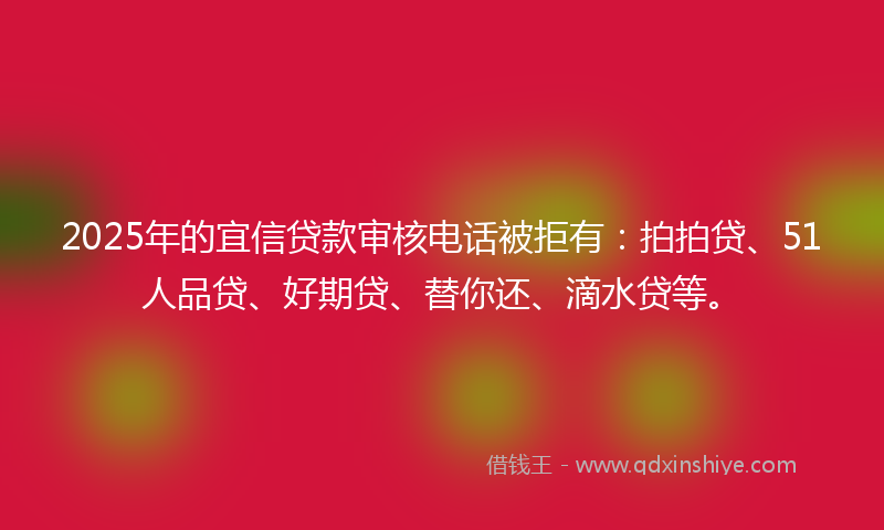 2025年的宜信贷款审核电话被拒有：拍拍贷、51人品贷、好期贷、替你还、滴水贷等。