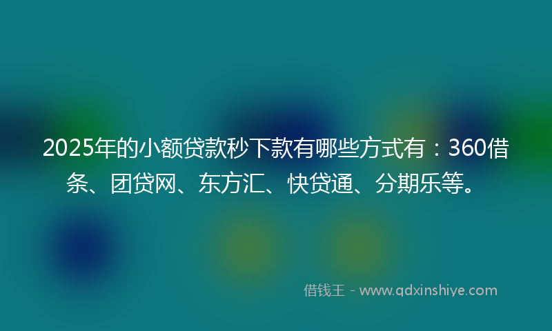 2025年的小额贷款秒下款有哪些方式有：360借条、团贷网、东方汇、快贷通、分期乐等。