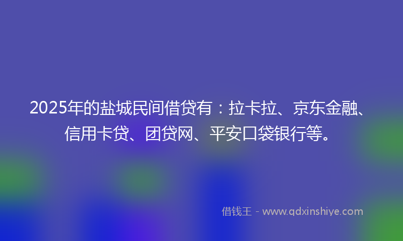 2025年的盐城民间借贷有：拉卡拉、京东金融、信用卡贷、团贷网、平安口袋银行等。