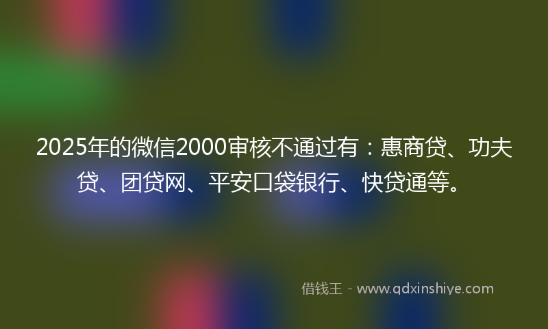 2025年的微信2000审核不通过有：惠商贷、功夫贷、团贷网、平安口袋银行、快贷通等。