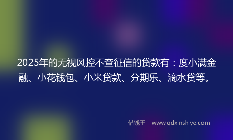 2025年的无视风控不查征信的贷款有：度小满金融、小花钱包、小米贷款、分期乐、滴水贷等。