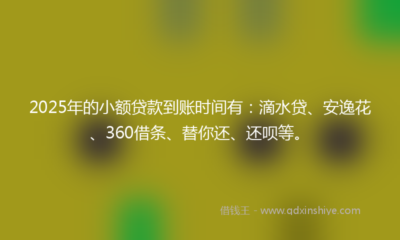 2025年的小额贷款到账时间有：滴水贷、安逸花、360借条、替你还、还呗等。