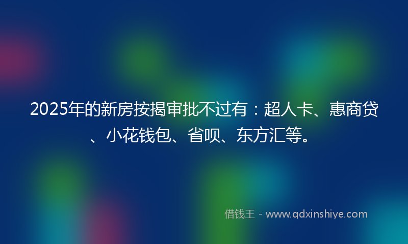 2025年的新房按揭审批不过有：超人卡、惠商贷、小花钱包、省呗、东方汇等。