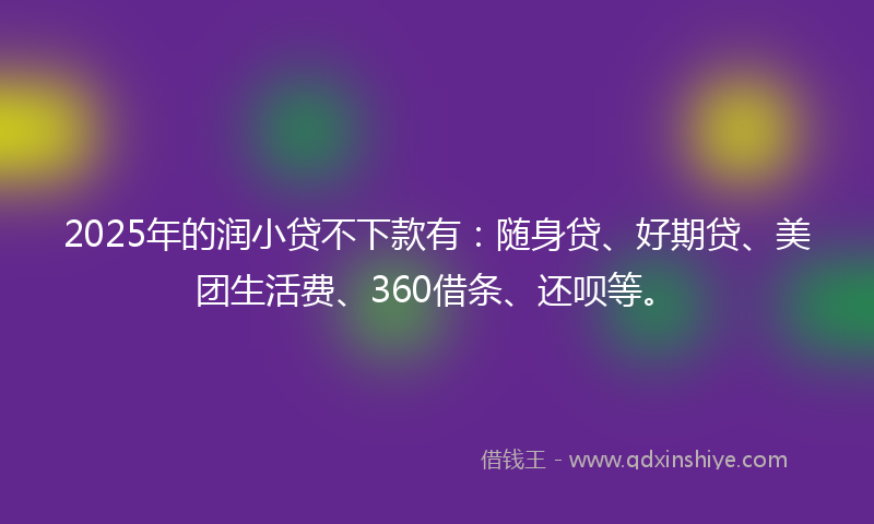 2025年的润小贷不下款有：随身贷、好期贷、美团生活费、360借条、还呗等。