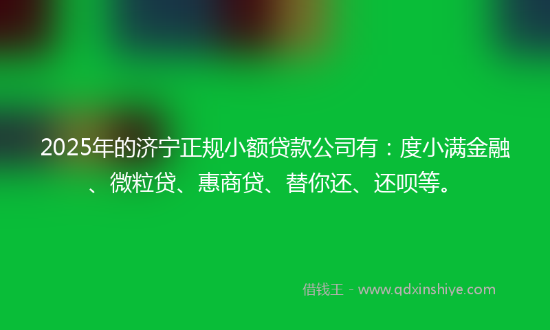 2025年的济宁正规小额贷款公司有：度小满金融、微粒贷、惠商贷、替你还、还呗等。