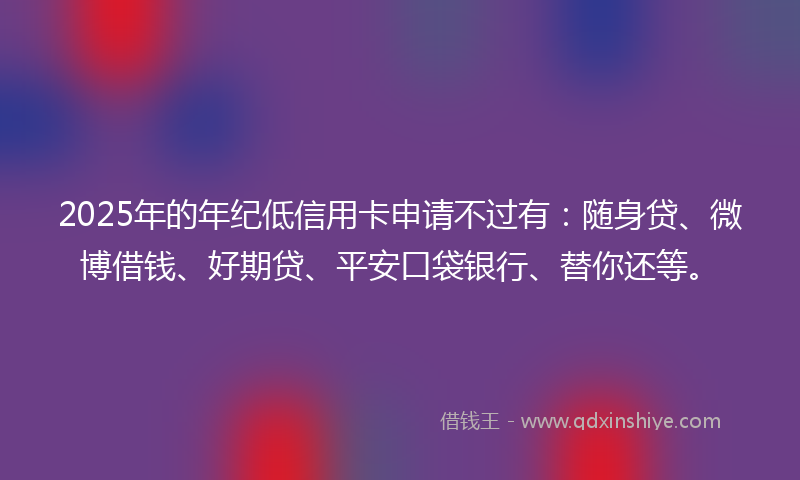 2025年的年纪低信用卡申请不过有：随身贷、微博借钱、好期贷、平安口袋银行、替你还等。