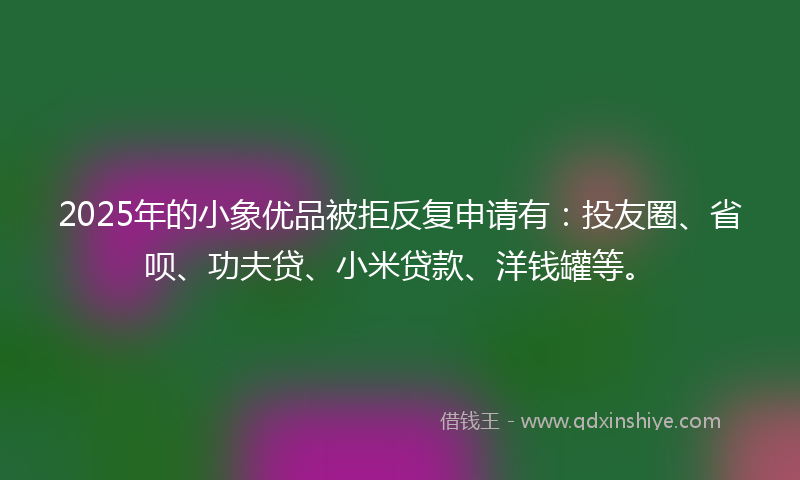 2025年的小象优品被拒反复申请有：投友圈、省呗、功夫贷、小米贷款、洋钱罐等。