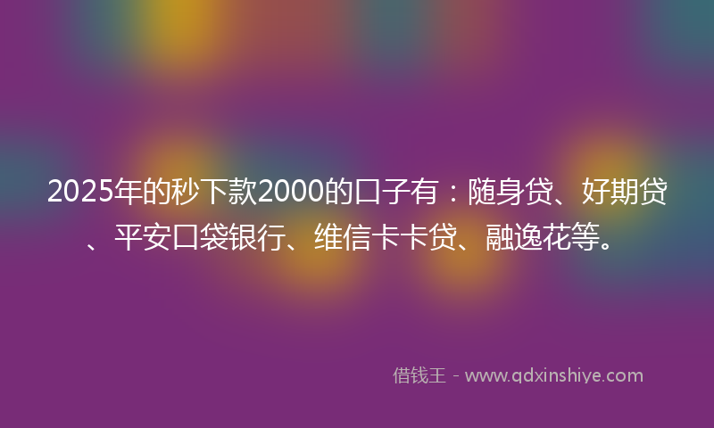 2025年的秒下款2000的口子有：随身贷、好期贷、平安口袋银行、维信卡卡贷、融逸花等。