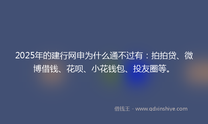 2025年的建行网申为什么通不过有：拍拍贷、微博借钱、花呗、小花钱包、投友圈等。