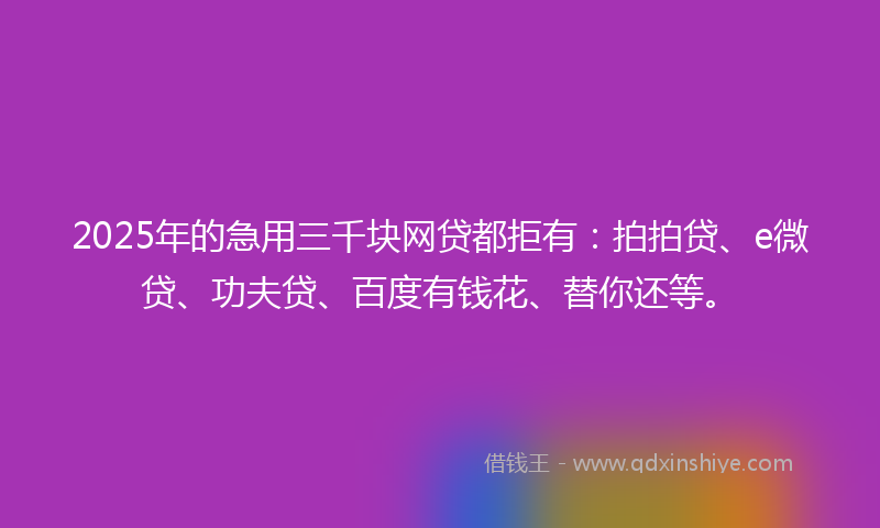 2025年的急用三千块网贷都拒有:拍拍贷、e微贷、功夫贷、百度有钱花、替你还等。