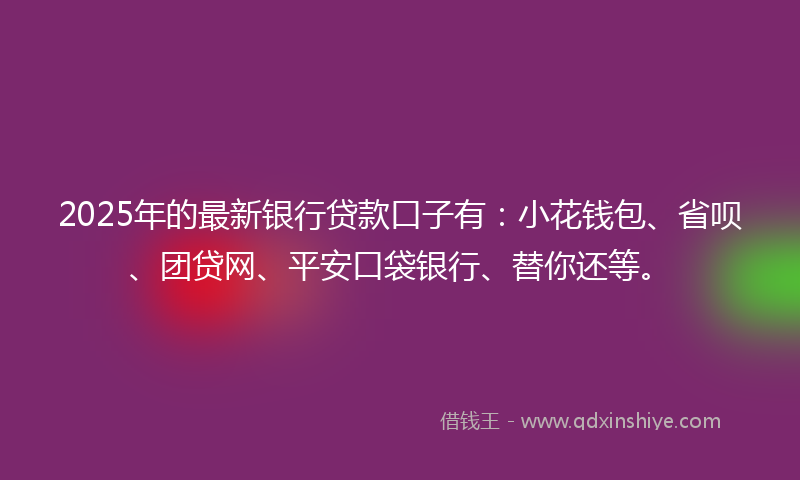 2025年的最新银行贷款口子有：小花钱包、省呗、团贷网、平安口袋银行、替你还等。