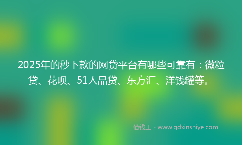 2025年的秒下款的网贷平台有哪些可靠有：微粒贷、花呗、51人品贷、东方汇、洋钱罐等。