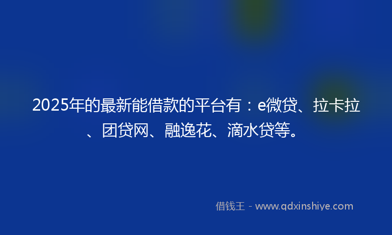2025年的最新能借款的平台有：e微贷、拉卡拉、团贷网、融逸花、滴水贷等。