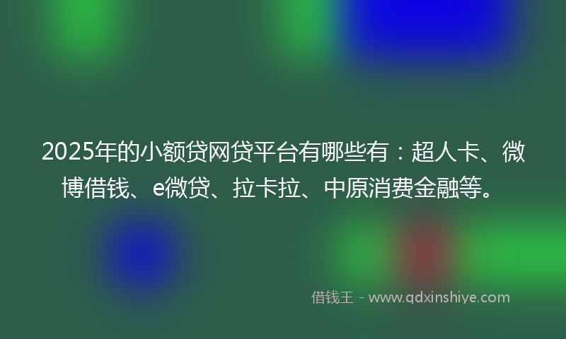2025年的小额贷网贷平台有哪些有：超人卡、微博借钱、e微贷、拉卡拉、中原消费金融等。