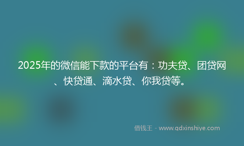 2025年的微信能下款的平台有：功夫贷、团贷网、快贷通、滴水贷、你我贷等。