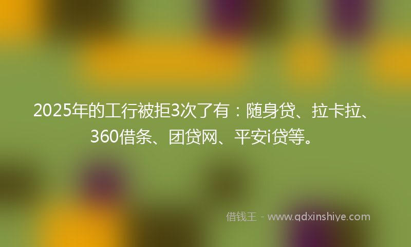 2025年的工行被拒3次了有：随身贷、拉卡拉、360借条、团贷网、平安i贷等。