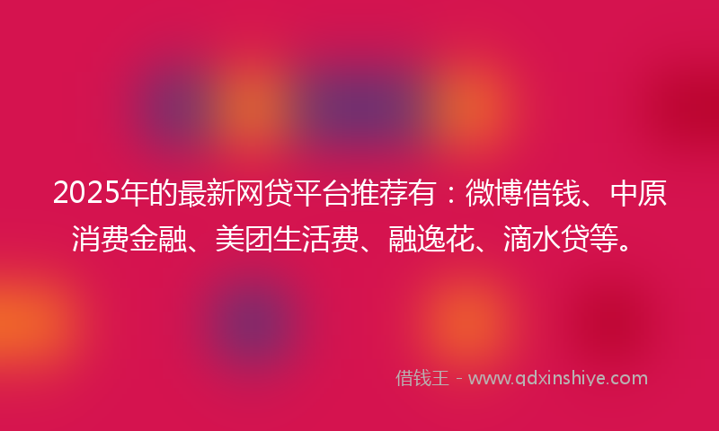2025年的最新网贷平台推荐有：微博借钱、中原消费金融、美团生活费、融逸花、滴水贷等。
