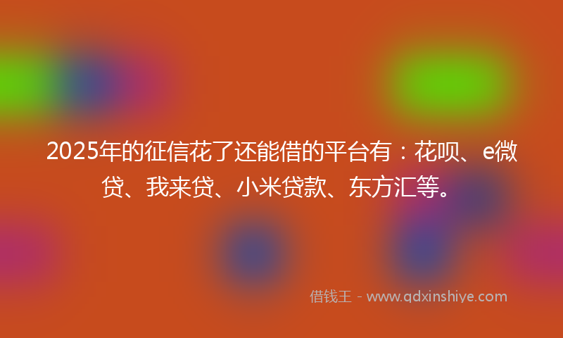 2025年的征信花了还能借的平台有：花呗、e微贷、我来贷、小米贷款、东方汇等。