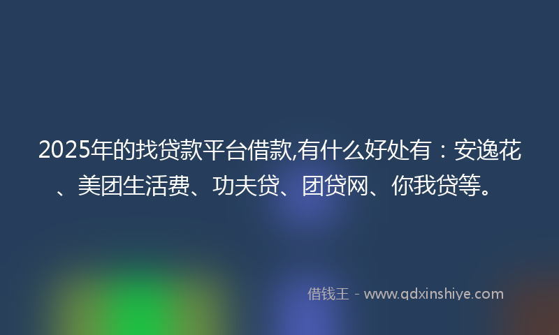 2025年的找贷款平台借款,有什么好处有：安逸花、美团生活费、功夫贷、团贷网、你我贷等。