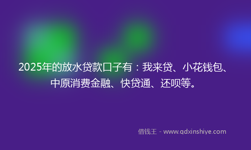 2025年的放水贷款口子有：我来贷、小花钱包、中原消费金融、快贷通、还呗等。