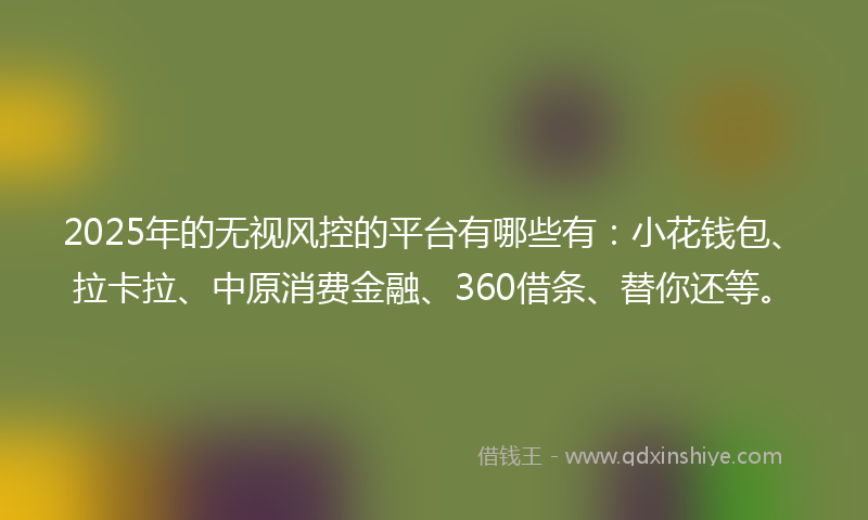 2025年的无视风控的平台有哪些有：小花钱包、拉卡拉、中原消费金融、360借条、替你还等。