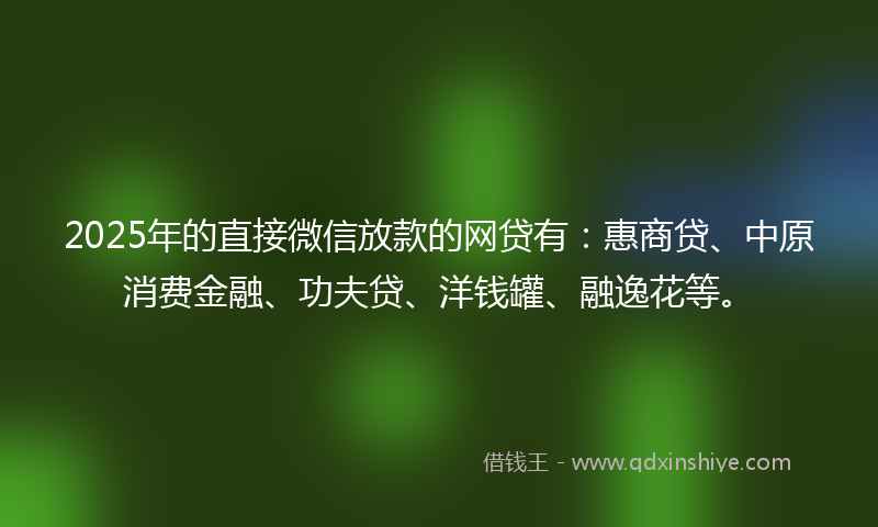 2025年的直接微信放款的网贷有：惠商贷、中原消费金融、功夫贷、洋钱罐、融逸花等。