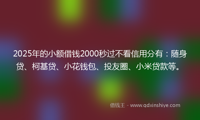 2025年的小额借钱2000秒过不看信用分有：随身贷、柯基贷、小花钱包、投友圈、小米贷款等。