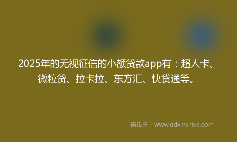 2025年的无视征信的小额贷款app有：超人卡、微粒贷、拉卡拉、东方汇、快贷通等。
