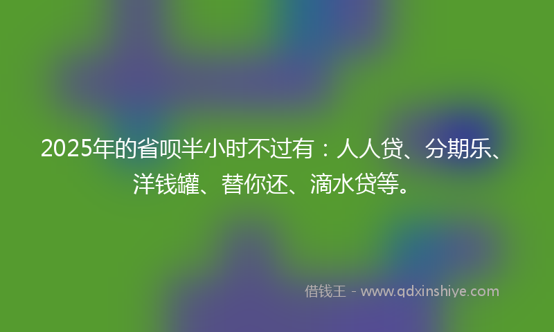2025年的省呗半小时不过有：人人贷、分期乐、洋钱罐、替你还、滴水贷等。