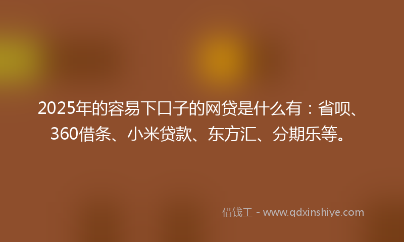 2025年的容易下口子的网贷是什么有：省呗、360借条、小米贷款、东方汇、分期乐等。