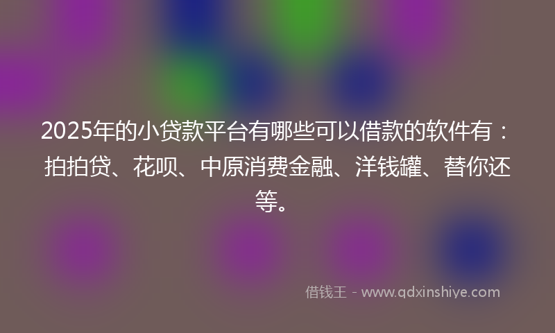 2025年的小贷款平台有哪些可以借款的软件有：拍拍贷、花呗、中原消费金融、洋钱罐、替你还等。
