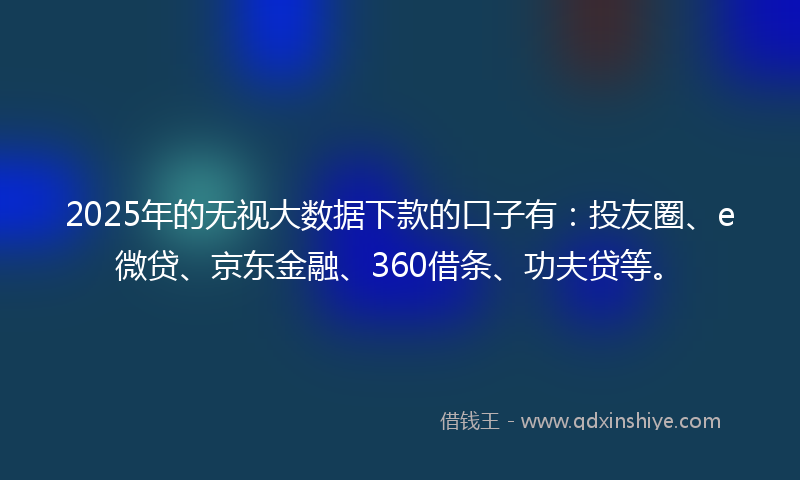 2025年的无视大数据下款的口子有：投友圈、e微贷、京东金融、360借条、功夫贷等。