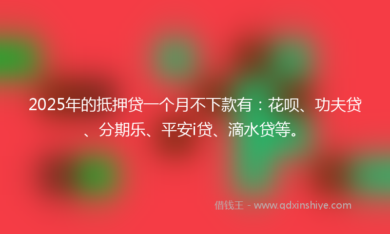 2025年的抵押贷一个月不下款有：花呗、功夫贷、分期乐、平安i贷、滴水贷等。