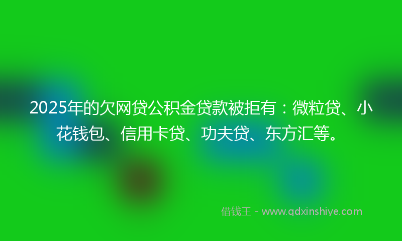 2025年的欠网贷公积金贷款被拒有：微粒贷、小花钱包、信用卡贷、功夫贷、东方汇等。
