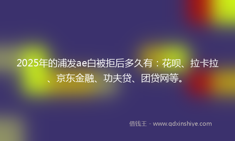 2025年的浦发ae白被拒后多久有：花呗、拉卡拉、京东金融、功夫贷、团贷网等。