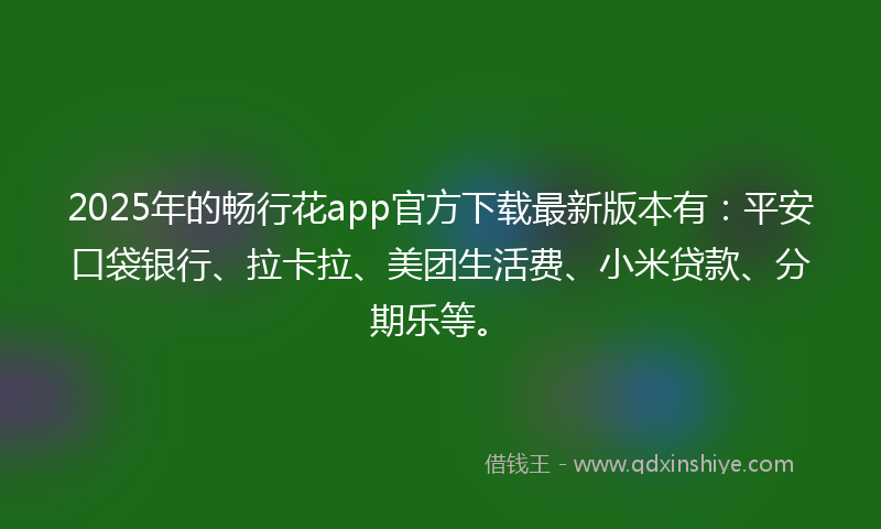 2025年的畅行花app官方下载最新版本有：平安口袋银行、拉卡拉、美团生活费、小米贷款、分期乐等。