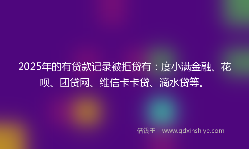 2025年的有贷款记录被拒贷有：度小满金融、花呗、团贷网、维信卡卡贷、滴水贷等。
