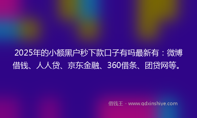 2025年的小额黑户秒下款口子有吗最新有：微博借钱、人人贷、京东金融、360借条、团贷网等。