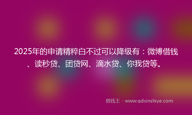 2025年的申请精粹白不过可以降级有：微博借钱、读秒贷、团贷网、滴水贷、你我贷等。