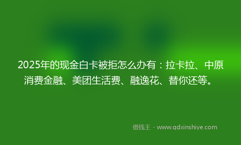2025年的现金白卡被拒怎么办有：拉卡拉、中原消费金融、美团生活费、融逸花、替你还等。