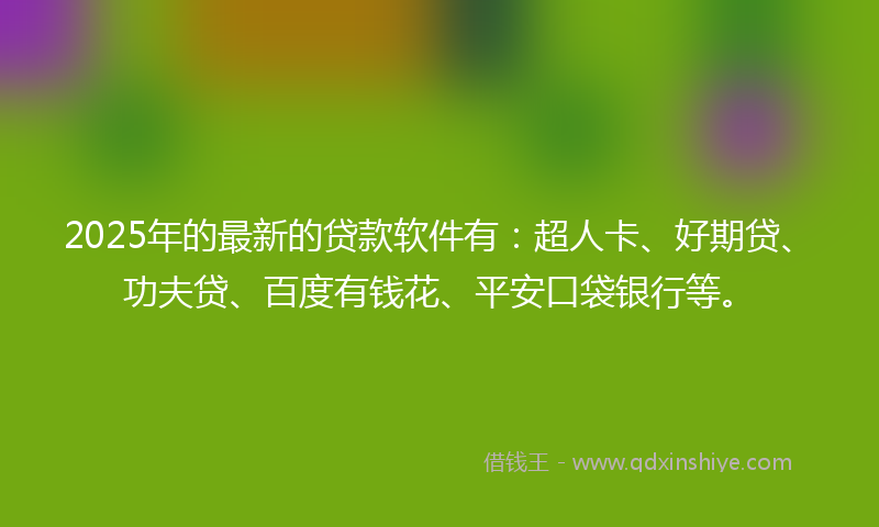 2025年的最新的贷款软件有：超人卡、好期贷、功夫贷、百度有钱花、平安口袋银行等。