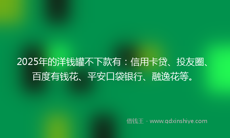 2025年的洋钱罐不下款有：信用卡贷、投友圈、百度有钱花、平安口袋银行、融逸花等。