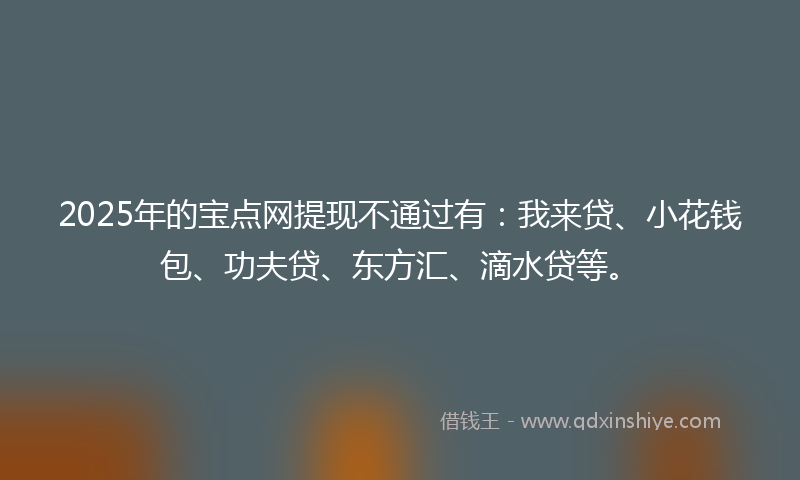 2025年的宝点网提现不通过有：我来贷、小花钱包、功夫贷、东方汇、滴水贷等。
