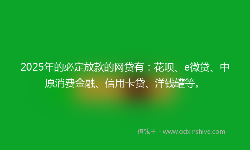 2025年的必定放款的网贷有：花呗、e微贷、中原消费金融、信用卡贷、洋钱罐等。
